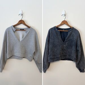 Missguided “YEEZY” Inspired Cropped V Neck Sweatshirt Gray Black US 2